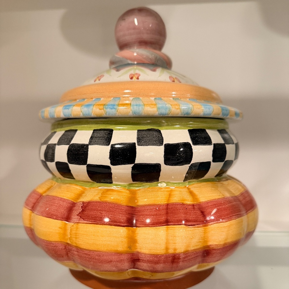 Vintage Mackenzie- Childs Odd Fellow Taylor Colorful Ceramic Lidded Jar